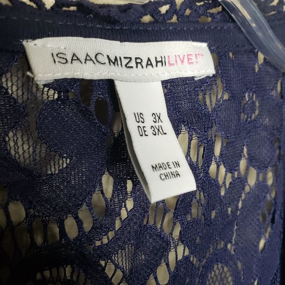 Isaac Mizrahi Live Open Front Lace Duster Kimono 3X Navy Blue - Picture 6 of 8